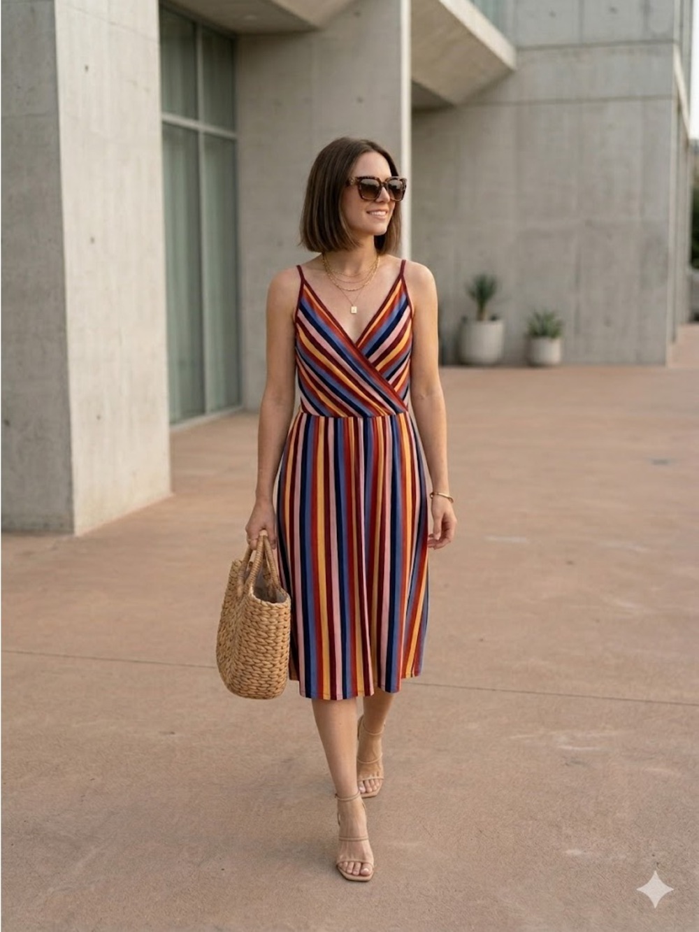 🇬🇧Warehouse Y2K Multicolor Vertical Stripe Dress US 6